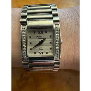 Vintage 1990s Michael Anthony Watch w Diamonds Sapphire Quartz Stainless Steel